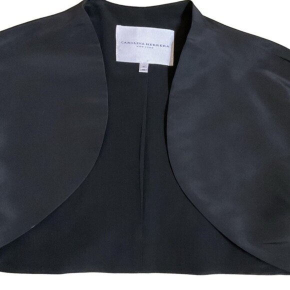 Carolina Herrera Silk Bolero Black Short Sleeve Open Front Evening Jacket Sz 14 - Picture 3 of 7